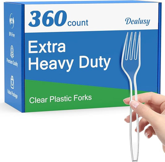 360 Count Extra Heavy Duty Clear Plastic Forks Disposable, BPA-Free, Heat Resistant, Solid and Durable Disposable Forks Bulk, Premium Plastic Forks heavy duty for Party Supply